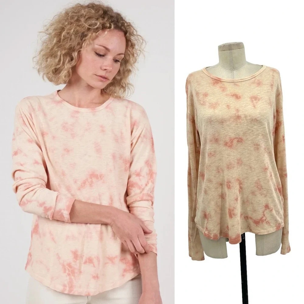 Amo Scoop Neck Long Sleeve Tee Sherbet Tie Dye Pink Size Small